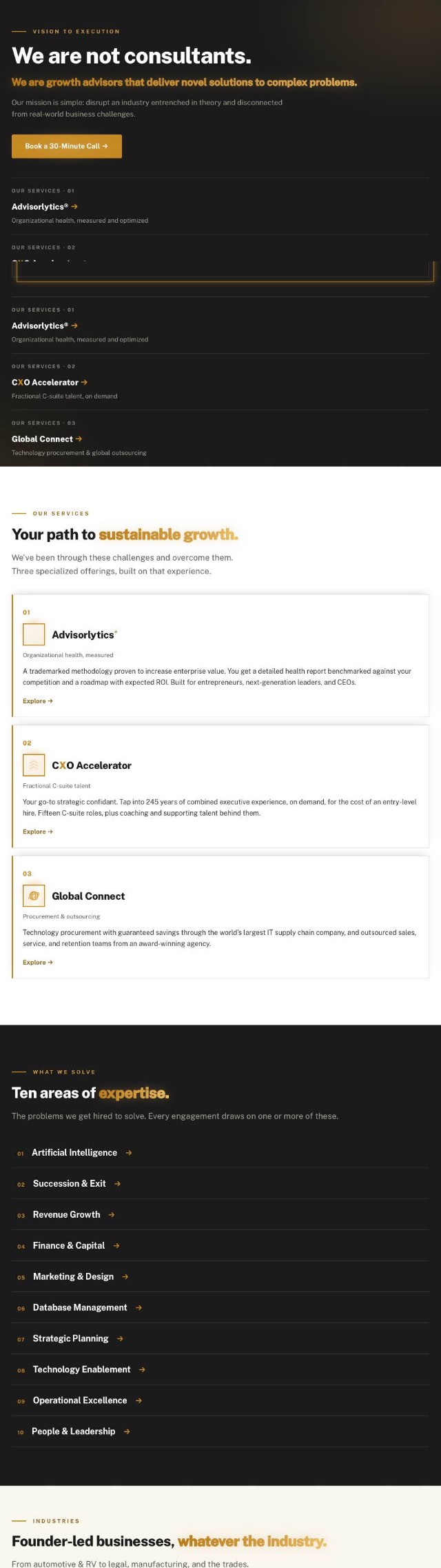 V2E Advisors homepage, designed and built in-house